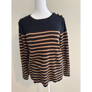 Charter Club Black and Brown Striped Sweater Size Large